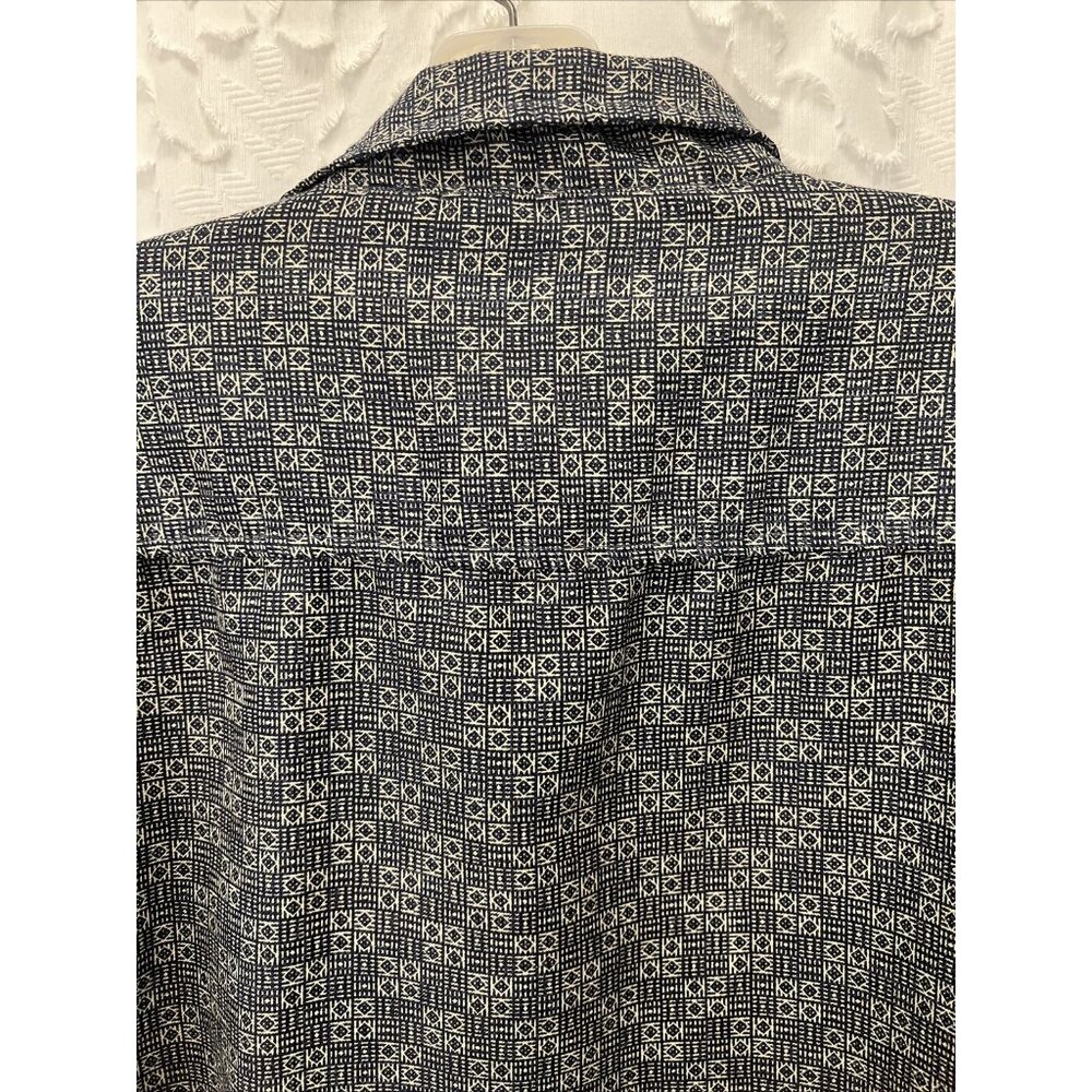 Robert Stock Mens Navy Blue And Tan Pattern Long Sleeve Button Shirt Size Large - Picture 6 of 9